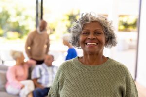 Smiling older woman at an assisted living community