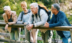 Group of senior friends walking together