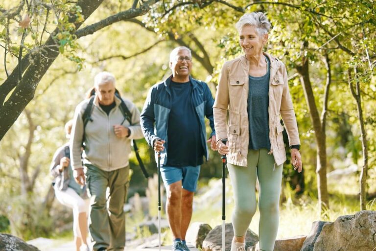 Senior friends hiking