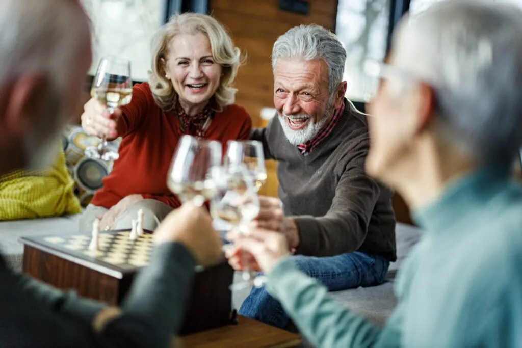 seniors enjoy company and drinks